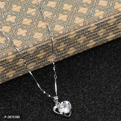 Sensational Silver Plated Chain With Big  Heart Shape Solitaire Diamond Pendant For Women-thumb2