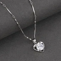 Sensational Silver Plated Chain With Big  Heart Shape Solitaire Diamond Pendant For Women-thumb3