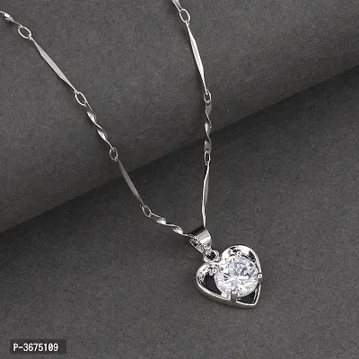 Sensational Silver Plated Chain With Big  Heart Shape Solitaire Diamond Pendant For Women-thumb4