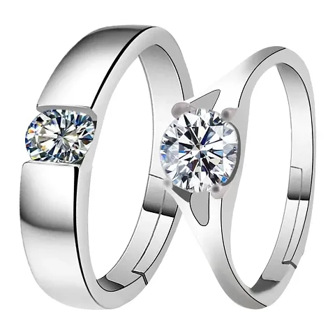 Silver-plated Antique Solitaire  His And Her Adjustable Proposal Couple Ring