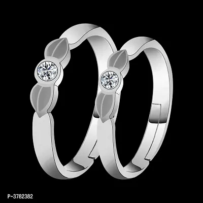 Silver-plated  Solitaire Leafy His And Her Adjustable Proposal Couple Ring For Men And Women Jewelry-thumb3