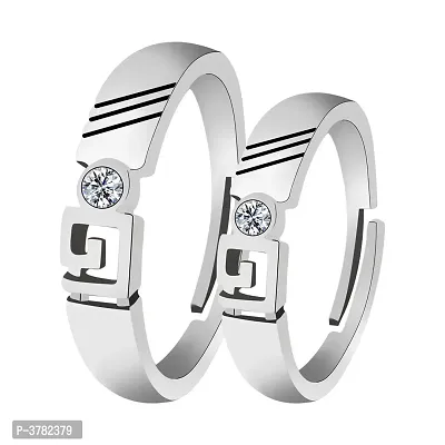 Silver-plated  Solitaire 3-Line His And Her Adjustable Proposal Couple Ring For Men And Women Jewelry