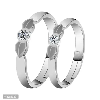 Silver-plated  Solitaire Leafy His And Her Adjustable Proposal Couple Ring For Men And Women Jewelry
