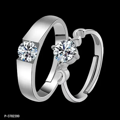 Silverplated Stylist Solitaire  His And Her Adjustable Proposal Couple Ring For Men And Women Jewellery-thumb3