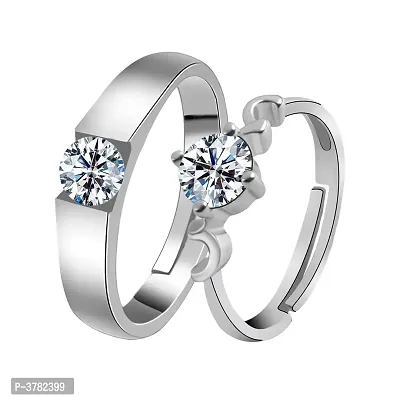 Silverplated Stylist Solitaire  His And Her Adjustable Proposal Couple Ring For Men And Women Jewellery-thumb0
