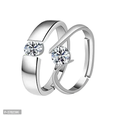 Silverplated Round Solitaire  His And Her Adjustable Proposal Couple Ring For Men And Women Jewellery
