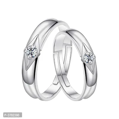 Silverplated Solitaire With Unique Design  His And Her Adjustable Proposal Couple Ring For Men And Women Jewellery-thumb0