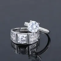 Silver Plated With Round Crystal Diamond And Magnificent Designer Adjustable Couple Ring For Men And Women.-thumb1