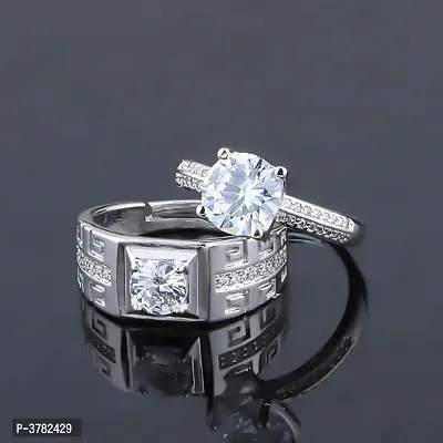 Silver Plated With Round Crystal Diamond And Magnificent Designer Adjustable Couple Ring For Men And Women.-thumb2