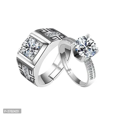 Silver Plated With Round Crystal Diamond And Magnificent Designer Adjustable Couple Ring For Men And Women.-thumb0