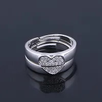 Silver Plated Heart Design With Lovely And Superior Look Adjustable Couple Ring For Men And Women.-thumb1