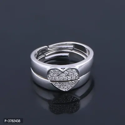 Silver Plated Heart Design With Lovely And Superior Look Adjustable Couple Ring For Men And Women.-thumb2