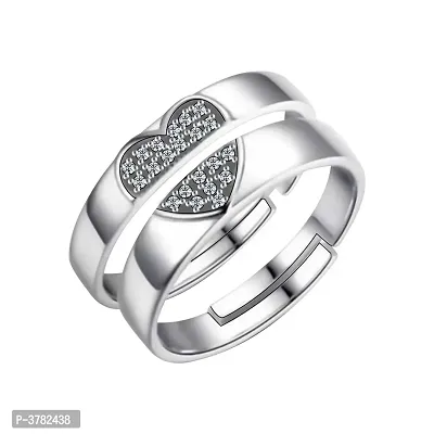 Silver Plated Heart Design With Lovely And Superior Look Adjustable Couple Ring For Men And Women.-thumb0
