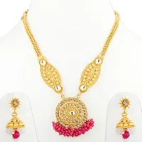 Designer Chain Round Pandel And Pink Crystal  Long Set Jewellery For  Women And Girls-thumb1
