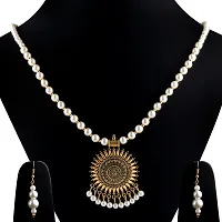 Goldplated Designer Traditional Sunshine Long Pearl Drop Pendant Necklace Set For Women Jewellery Set-thumb3