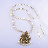 Goldplated Designer Traditional Sunshine Long Pearl Drop Pendant Necklace Set For Women Jewellery Set-thumb1