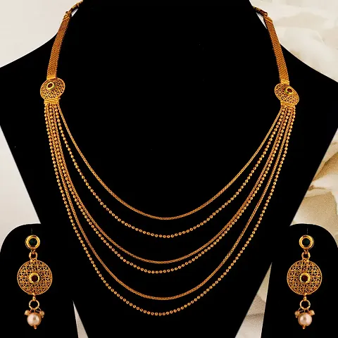Trending Gold Plated Multi Layered Long Jewellery Set