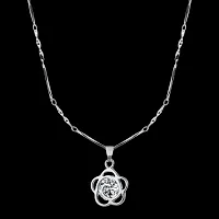 Silver Plated Chain With Small Flower Diamond Pendant For Women-thumb1