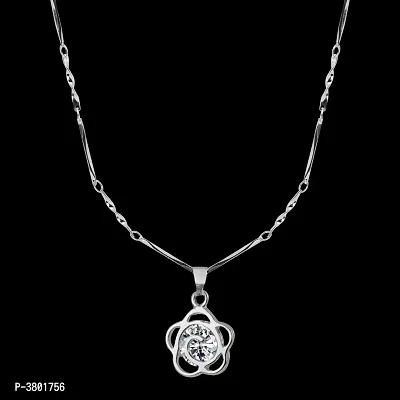 Silver Plated Chain With Small Flower Diamond Pendant For Women-thumb2