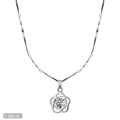 Silver Plated Chain With Small Flower Diamond Pendant For Women-thumb0