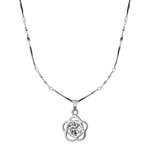 Silver Plated Chain With Big Solitaire Diamond