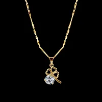 Gold Plated Chain With Cute Flower Shape Solitaire Diamond Pendant For Women-thumb1