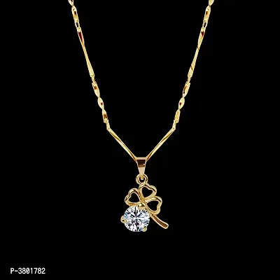 Gold Plated Chain With Cute Flower Shape Solitaire Diamond Pendant For Women-thumb2
