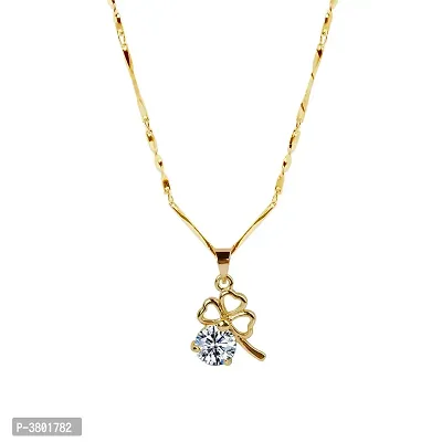 Gold Plated Chain With Cute Flower Shape Solitaire Diamond Pendant For Women-thumb0