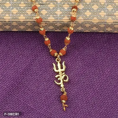 Gold Plated Traditional Rudraksh Mala Om Trishul Pendant for Men and Women-thumb3