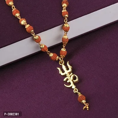 Gold Plated Traditional Rudraksh Mala Om Trishul Pendant for Men and Women-thumb0