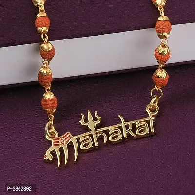 Traditional Rudraksh Mala Mahakal Shiva Gold Pendant for Men and Women