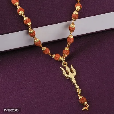 Loard Shiva Trishul Locket with Rudraksha Mala Necklace for Men and Women