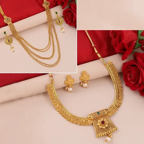 Trendy Designer Gold Plated Copper Necklace Set Combo