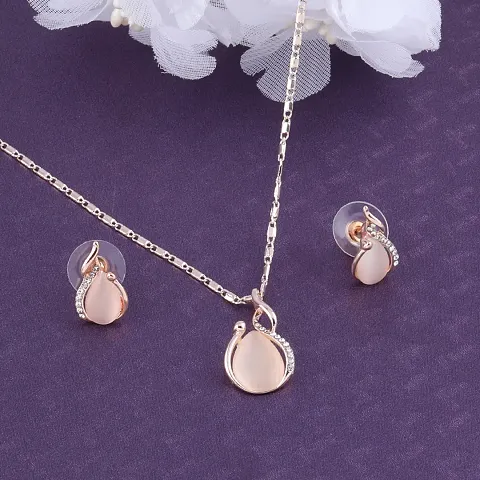 Delicate Rose Gold Party Wear Pendant Set For Women and Girls