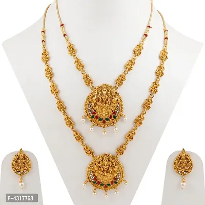 Gold Plated Traditional Latest  Designer Combo  Temple Long  Jewellery Set For Women Girl-thumb3