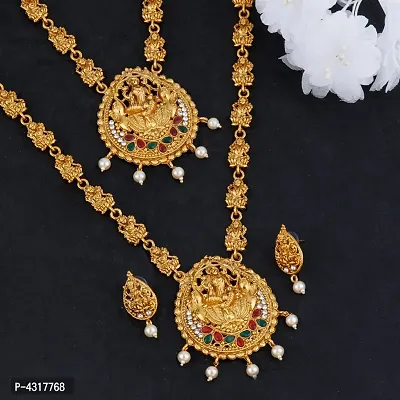 Gold Plated Traditional Latest  Designer Combo  Temple Long  Jewellery Set For Women Girl-thumb2