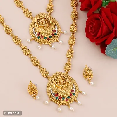 Gold Plated Traditional Latest  Designer Combo  Temple Long  Jewellery Set For Women Girl-thumb0