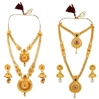 Designer Gold Plated Long Jewellery Set For Women(2 Sets)-thumb1