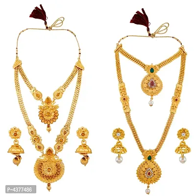 Designer Gold Plated Long Jewellery Set For Women(2 Sets)-thumb2