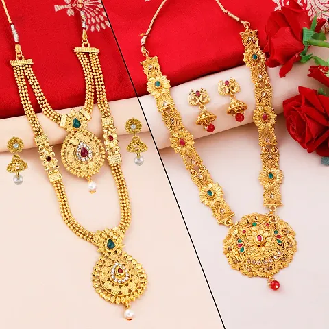 Elegant Designer Gold Plated Traditional Necklace Set Combo