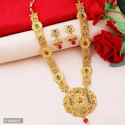 Gold Plated Traditional Designer Necklace Jewellery Set For Women's-thumb3