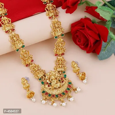 Gold Plated Traditional Designer Necklace Jewellery Set For Women's-thumb4