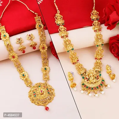 Gold Plated Traditional Designer Necklace Jewellery Set For Women's-thumb0