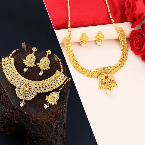Beautiful Designer Traditional Gold Plated Necklace Set Combo