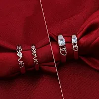 Adjustable Party Wear 2 Pair Couple Rings Set With 2 Piece Red Rose Gift Box for lovers for Men and Women-thumb1
