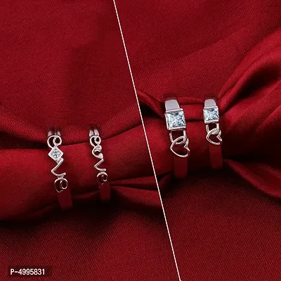 Adjustable Party Wear 2 Pair Couple Rings Set With 2 Piece Red Rose Gift Box for lovers for Men and Women-thumb2