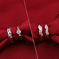 Adjustable Party Wear 2 Pair of Couple Rings Set With 2 Piece Red Rose Gift Box for lovers-thumb1