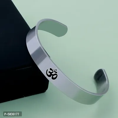 Silver Plated Stylish Bracelet Adjustable OM Design Kada for Men-thumb0