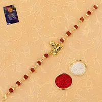 Silver Shine Rakhi Rudraksh  "Krishna" With Bhabhi Rakhi With Roli Chawal And Greeting Card-thumb1