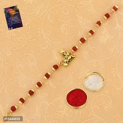 Silver Shine Rakhi Rudraksh  "Krishna" With Bhabhi Rakhi With Roli Chawal And Greeting Card-thumb2